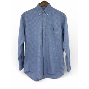 Ralph Lauren Blake Mens Small Blue Check Button Down Shirt Pony Logo Cotton